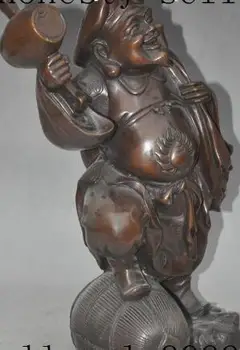 

S1832 16"chinese Fengshui Bronze Fu japan Mammon Money Wealth God Buddha Drum Statue