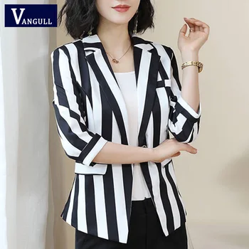 

Vangull New Autumn Women Blazers Jackets Office Lady Suit Coat Fashion Slim White Black Strip Business Elegant Female Coat 2019