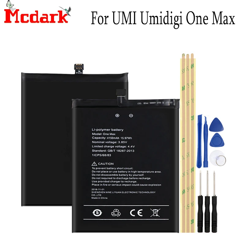 

For UMI Umidigi One Max Battery Replacement Large Capacity 4150mAh Back Up Bateria For UMI Umidigi One Max Smart Phone+Tools