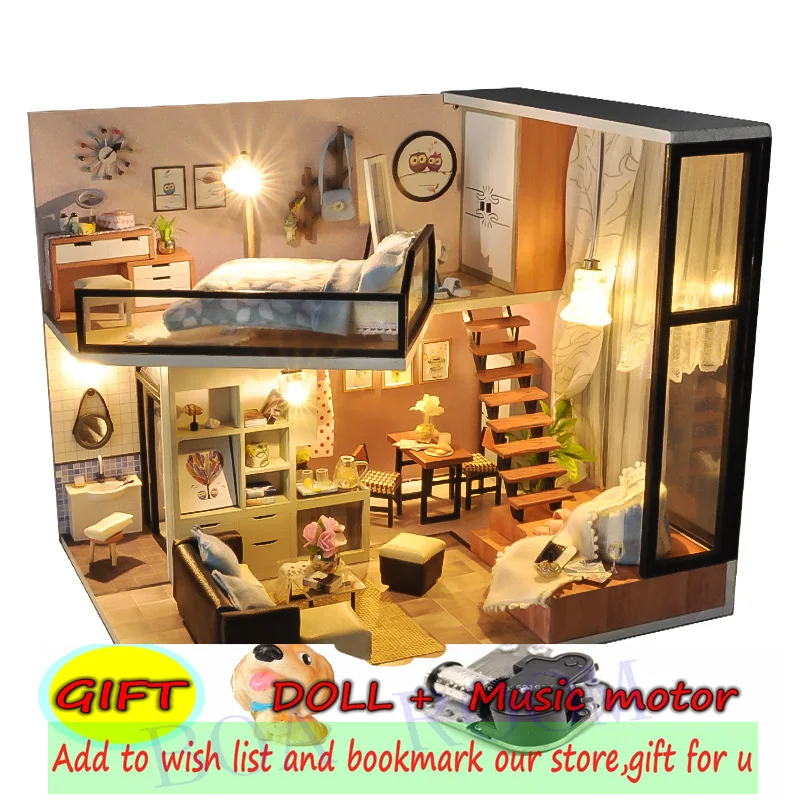 

Doll House villa Casa De Boneca Toy Gifts Diy Puzzle Model Wooden Furniture Building Sylvanian Families Birthday Gifts TD16
