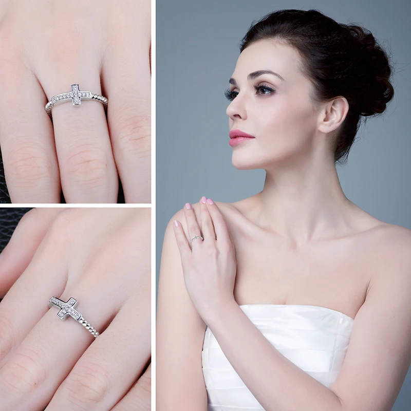 JewelryPalace Trendy Cross Ring Cubic Zirconia Peace Statement Rings For Women Authentic 925 Sterling Silver Color Fine Jewelry