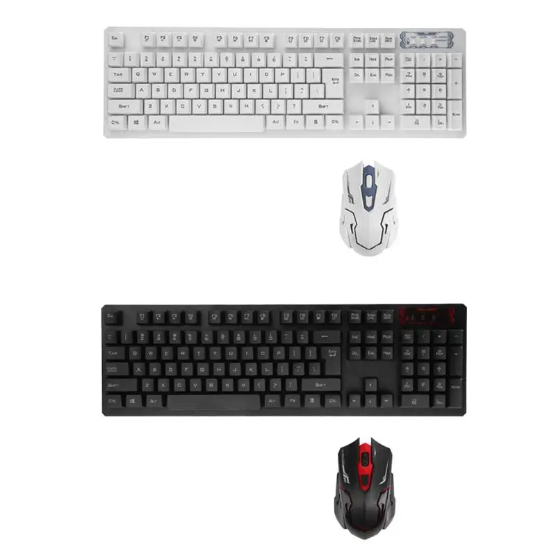 

USB Wireless Ergonomic 104 Keys Gaming Keyboard and Adjustable 1600DPI Optical Mouse Set for PC Computer Tablet Black/ White