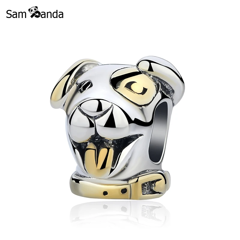 Authentic 100 925 Sterling Silver Devoted Dog Puppy Charm Bead Gold