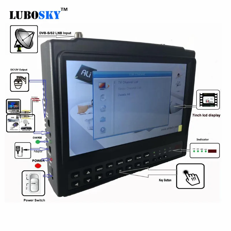

7inch Portable widescreen Satellite finder Support DVB-S/S2 MPEG-4 Satellite Finder For HD Signal