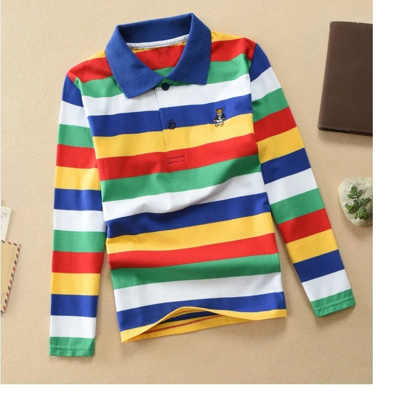 Детская футболка-поло высокого качества для 4-12 лет, рубашка с короткими рукавами, хлопковая Футболка с круглым вырезом в полоску для мальчиков, несколько цветов