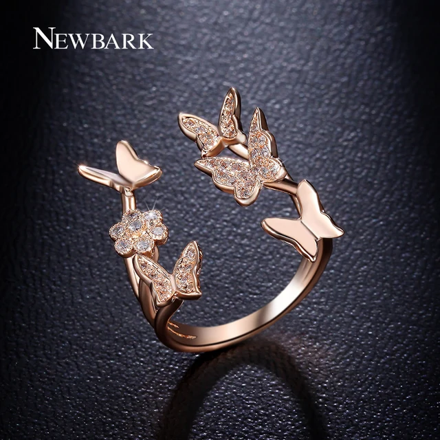 NEWBARK Lovely Ladies Butterfly Ring Rose Gold Color Open Rings For Women With T NEWBARK Lovely Ladies Butterfly Ring Rose Gold Color Open Rings For Women With T