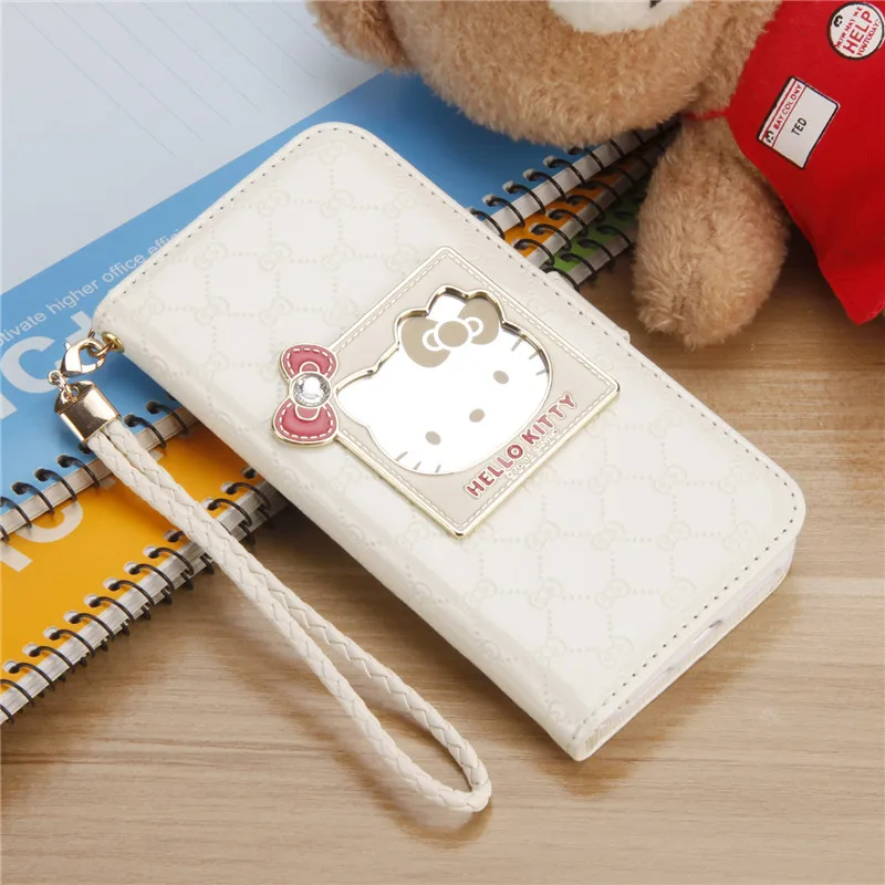 Fashion Style For iPhone 6 6s 7 8 Pus X XR XS Max Case Luxury Wallet Hello Kitty Magnetic Flip PU Leather Cover Mobile Phone bag - Color: White