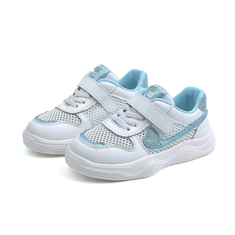 

Kids Boy White Shoes Breathable Mesh Sports Shoes Outdoor Girld Light Sneakers Bright Heart Decorate tenis infantil