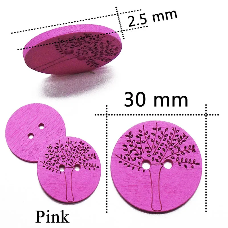 ZIEENE 5 шт. 10 шт. 25 шт. 50 шт. Смешанные 7 цветов окрашенные лазерные деревья мудрости деревянные пуговицы 30 мм шитье скрапбукинг для детей ручной работы - Цвет: Pink
