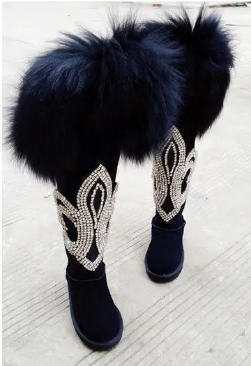 

winter women Snow boots waterproof genuineoriginal design Genuine leather over the knee boots Crow heart diamond boots
