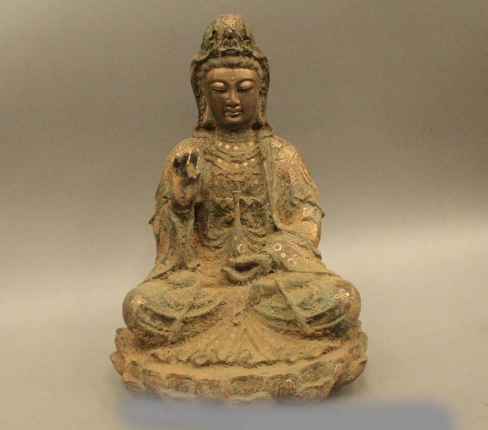 

13" Chinese Buddhism Bronze Silver Kwan-yin Guan Yin Goddess Boddhisattva Statue