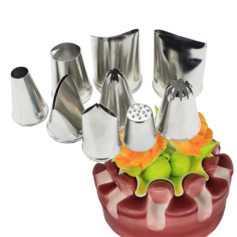 Buy 9pcs Big size Stainless steel piping icing nozzle