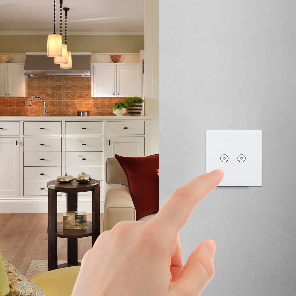 EU 2 Gang Wifi Wall Switch Wireless Remote Light Relay App Touch
