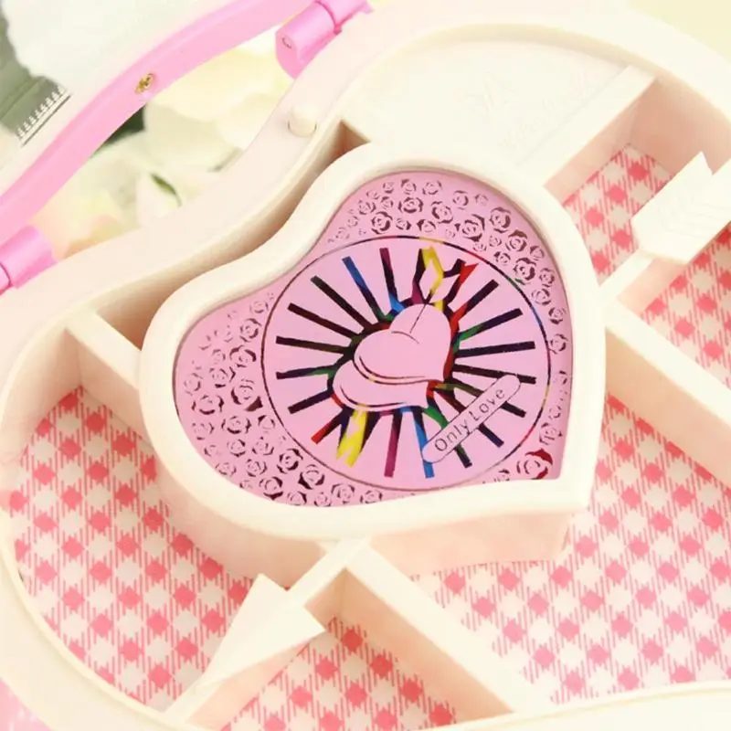Caja de música de bailarina con forma de corazón caja de joyería de plástico manivela de mano mecanismo de caja de música para el Día de San Valentín