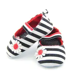 Обувь из хлопка с цветочным рисунком для новорожденных девочек, мягкая подошва, полосатая обувь для кроватки, 0-18 м