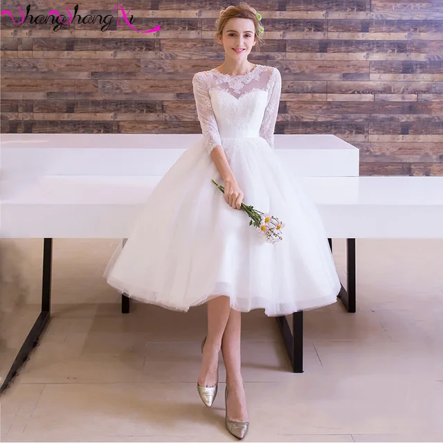 White Vintage Half Sleeve Short Wedding Dresses Vestido Noiva White Vintage Half Sleeve Short Wedding Dresses Vestido Noiva Liqued Beaded Puffy Bride Prom Party Gowns