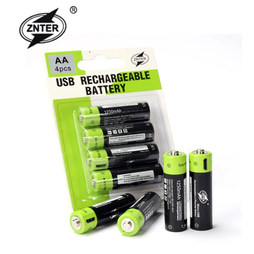 

ZNTER AA 1.5V 1250mAh ZNT5-1-BR Universal USB Rechargeable Lithium Polymer Battery Charged by Micro USB Cable