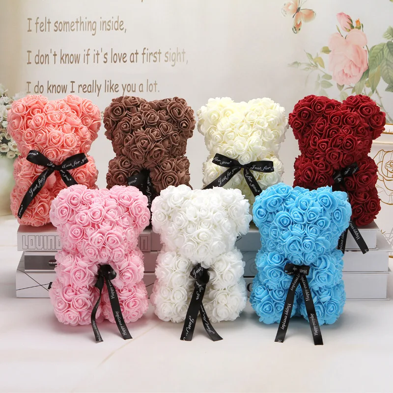 2019 Christmas Thanksgiving Gift 25/40cm Teddy Roses Bear Of Artificial Flower Wedding Birthday Decoration Women Rose Teddy Bear