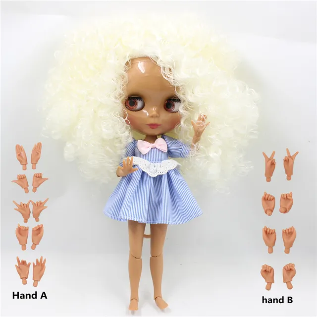 Tbl Neo Blythe Doll Rice White Hair Jointed Body Dark Skin