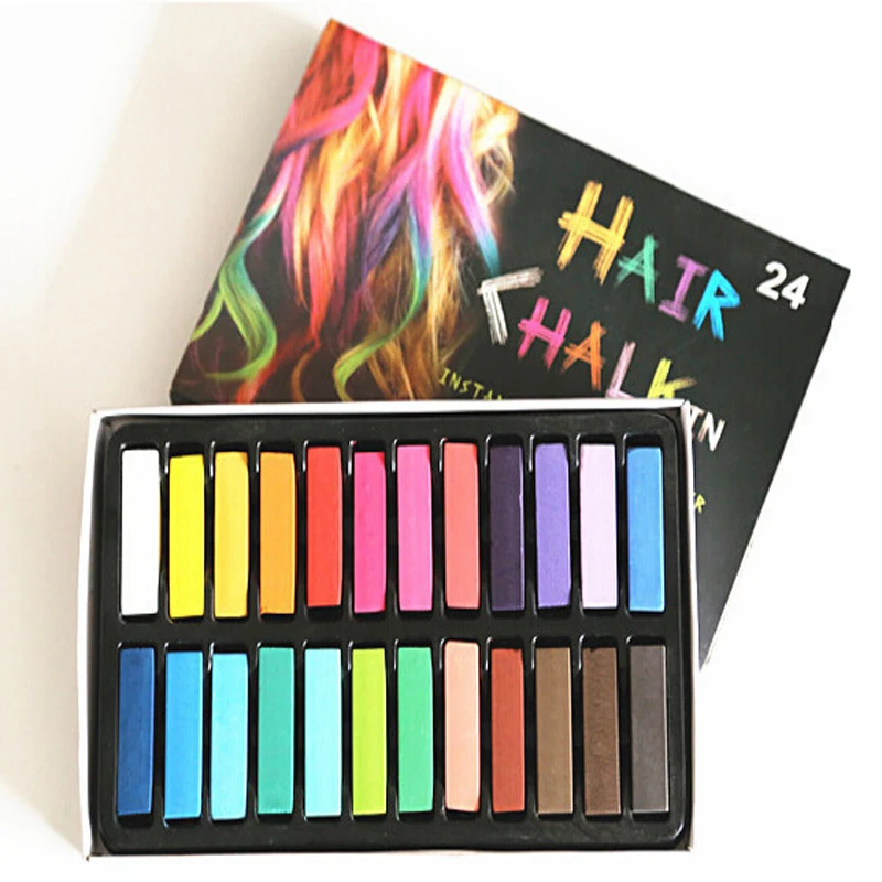 Горячая Распродажа 24 цвета временный Мел для волос набор мягкие мелки-карандаши для волос Пастельная живопись профессиональная синяя краска для волос цветная краска для волос