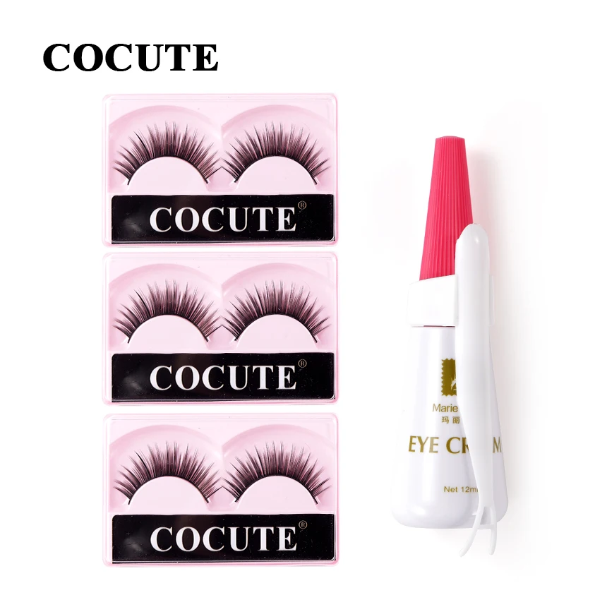 

Cocute 3 Pairs Fake Eyelashes Soft False Eyelashes Volume Lashes Eyelashes Extensions Makeup False Lashes with Glue