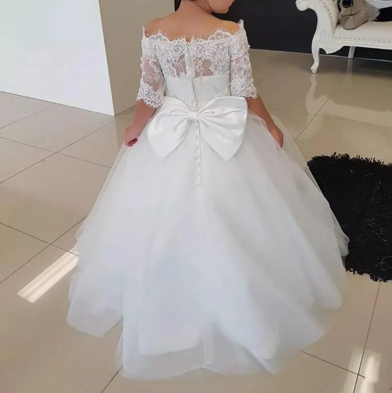 Actual-Photos-Off-Shoulder-White-Lace-Flower-Girl-Dress-for-Wedding-Ball-Gown-Half-Sleeve-Girls (1)