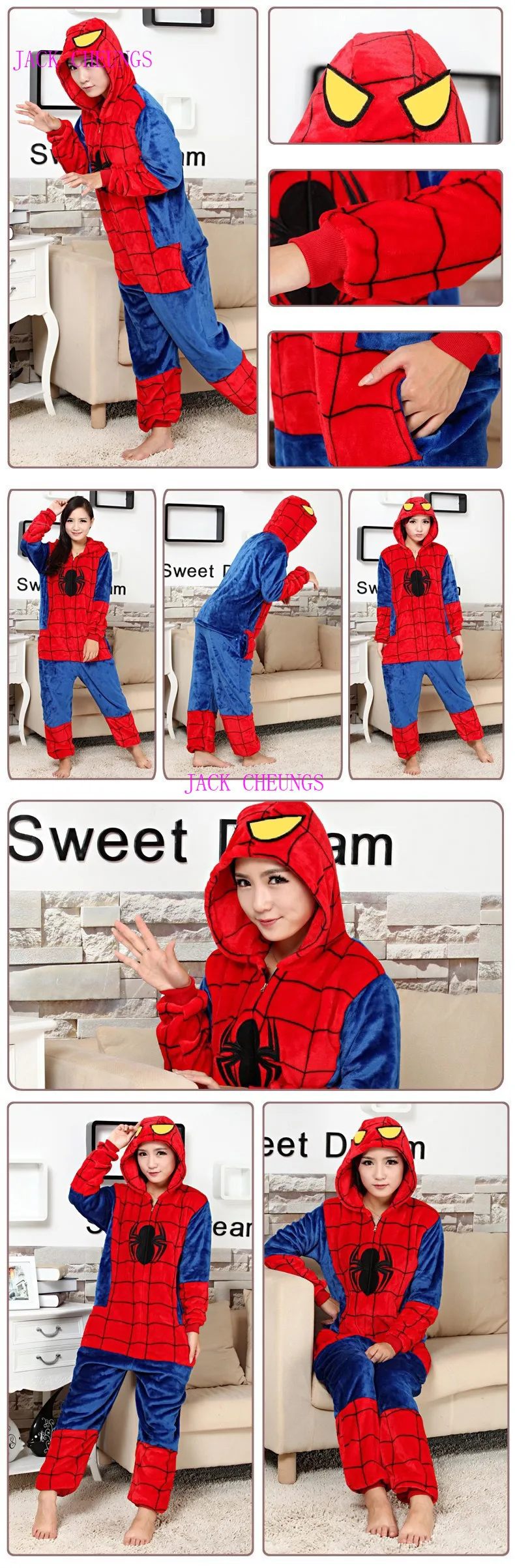 Кигуруми человек паук мультфильм животных костюм комбинезоны пижамы для взрослых унисекс пижамы, одежда для сна, пижамный комплект