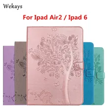 Wekays For iPad Air 2 Case Luxury Cartoon Cat and Tree Leather Flip Case For Apple iPad Air 2 ipad 6 Stand Full Cover Capa Funda