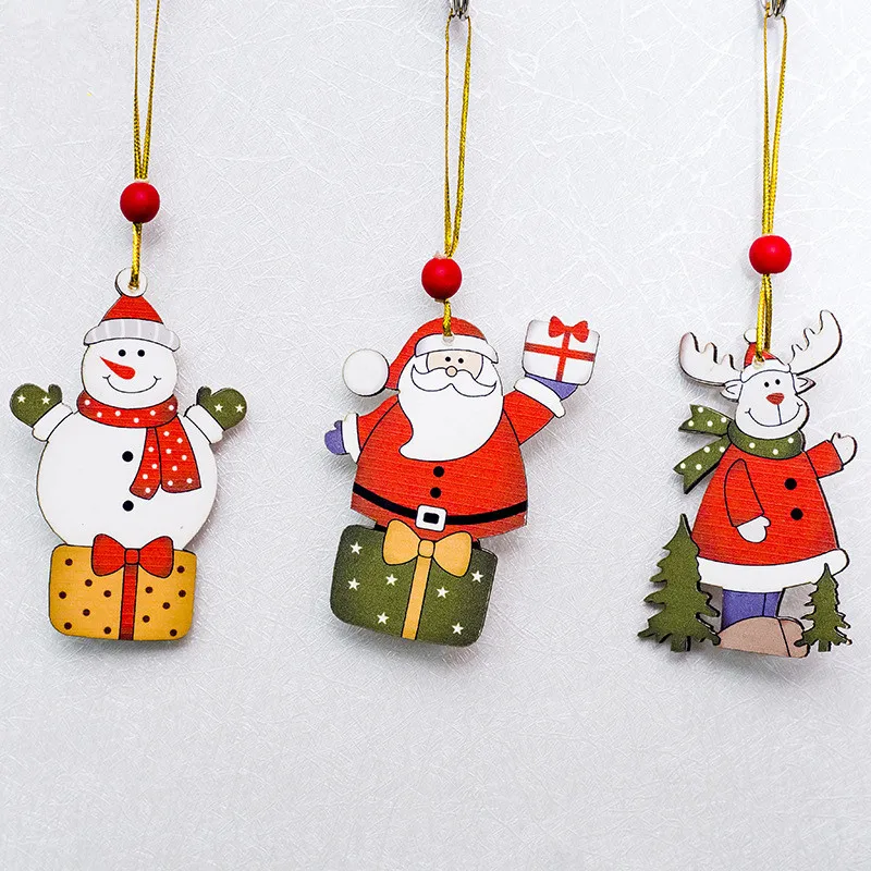 

Cute Santa Clause Bow Bell Christmas Tree Ornament Decoration Wooden Snowman Elk Hanging Pendant Christmas Decorations for Home