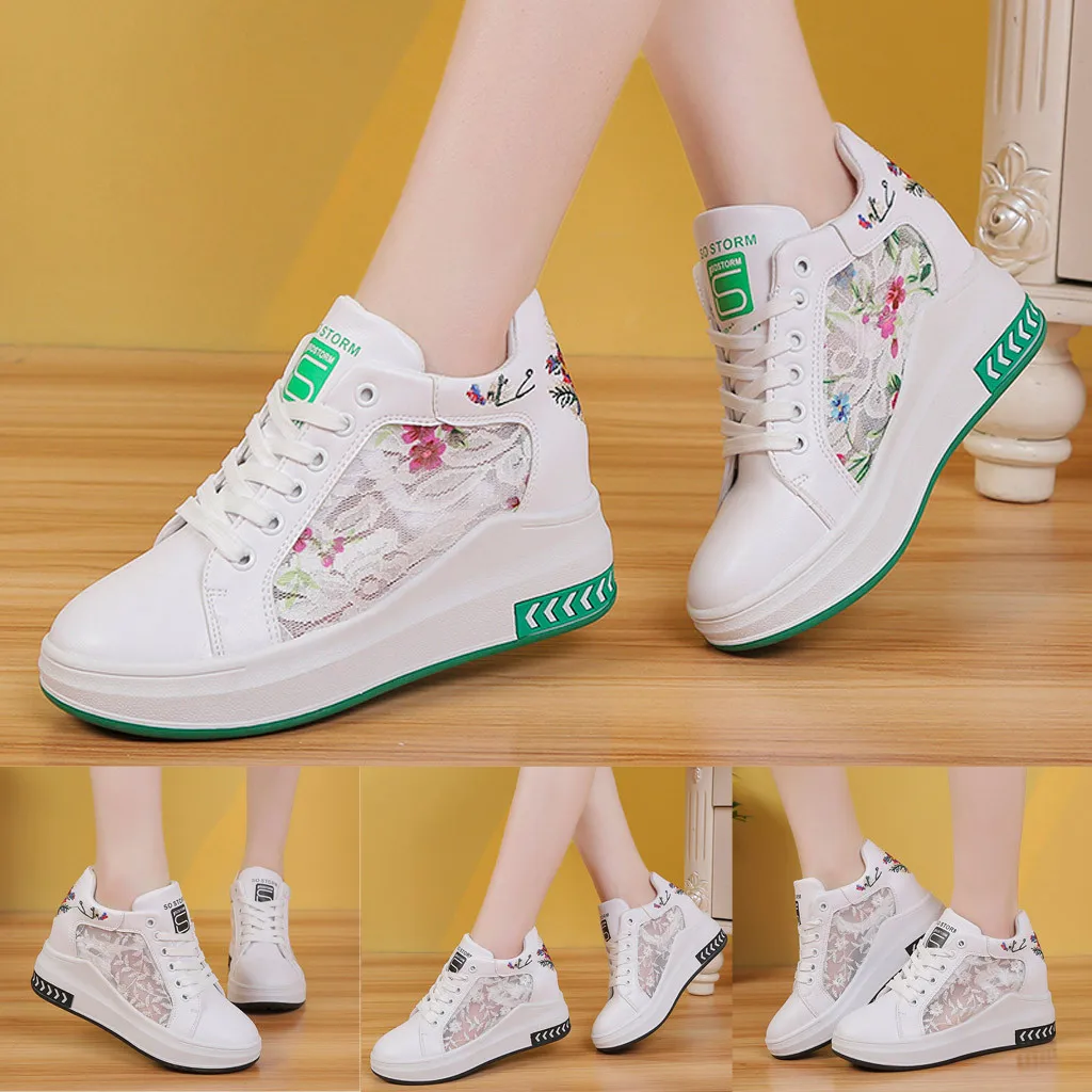 

2019 Women's Thick-Soled Wedge Shoes Wild Mesh Heightening Casual Flat White ShoesEurope fashion high quality buty damskie %40
