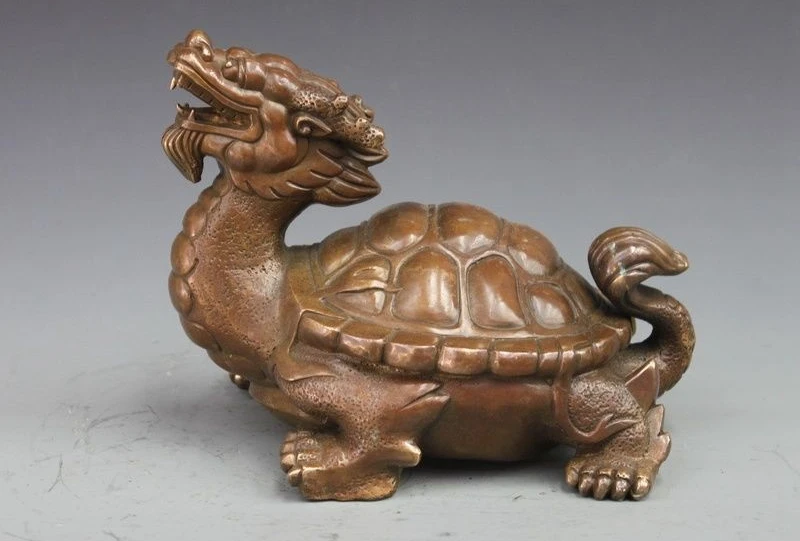 

Chinese Bronze Copper FengShui Attract Wealth Longevity Dragon Turtle Statue a5.19
