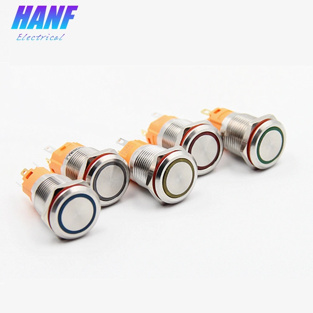 

1pcs 16mm 1NO1NC Momentary 3A/250V Flat Head LED light Stainless Steel Metal Push Button Switch 5 pins Waterproof