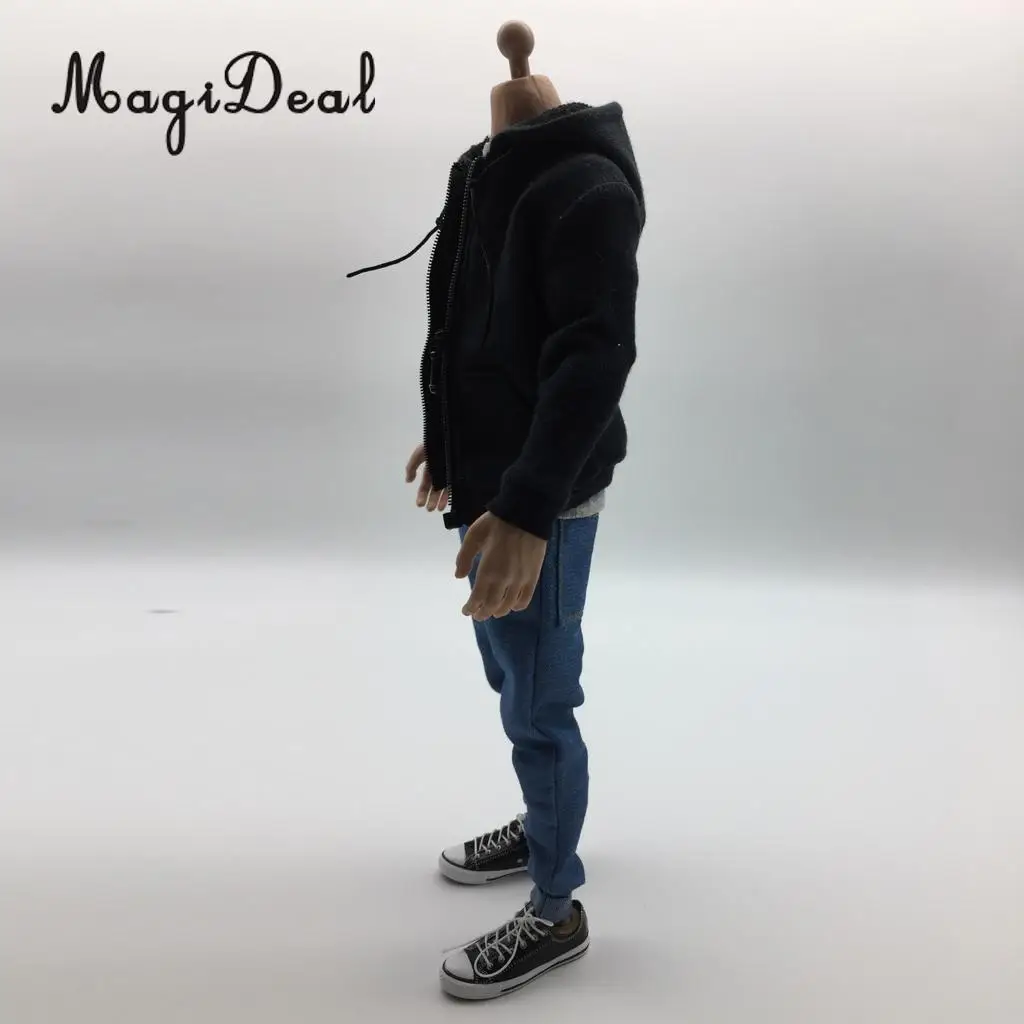 MagiDeal Hot Sale 1Set 1/6 Scale Mens Clothes Black Hoodie T-shirt Jeans Belt Canvas Shoes for 12 Inch Action Figures Model