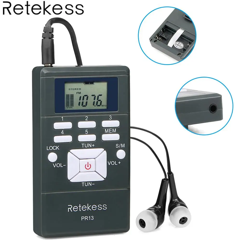 

For RETEKESS PR13 Portable Stereo Radio DSP Mini Digital Clock FM Receiver Radio For Tour Guide Simultaneous Interpretate