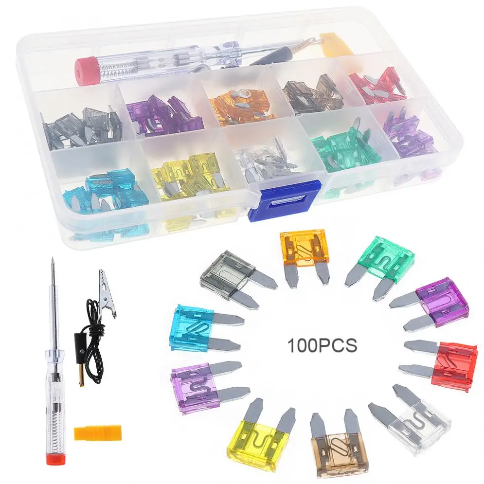 100pcs Small Car Auto Automotive Car Fuse Plugs Blade Fuse Box Tools