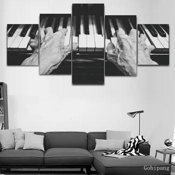 

5 Piece Piano Wall Art Modern Canvas Painting Black And White Prints Posters For Studying Living Room Home Decorative Pictures