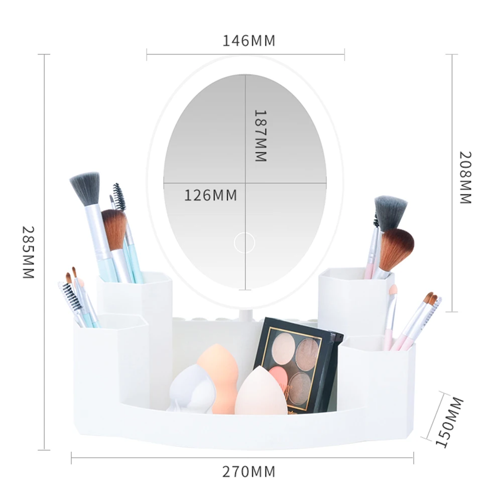 Светодиодный зеркало для макияжа с косметикой база хранения вращение на 180 ° яркость регулируемая зеркало для красоты