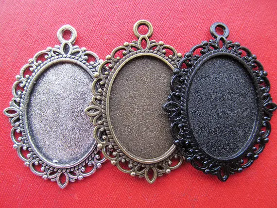 

10pcs Antique Silver tone/Antique Bronze/Black Oval Base Setting Tray Bezel Pendant Charm/Finding,fit 18mmx25mm Cabochon/Cameo