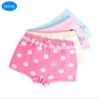 

4 pcs/lot korean syle polka dot cotton panties for girls briefs children cute pink underwear lace decoration kids shorts 3-14T