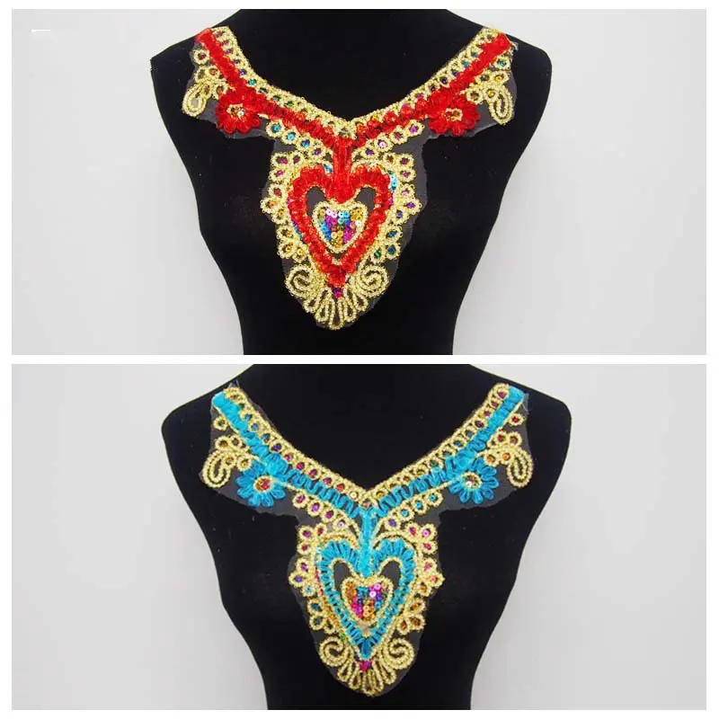 High-quality color sequins embroidery lace collar +3D Gold thread cord flowers For Sewing Supplies Crafts 0144 | Дом и сад