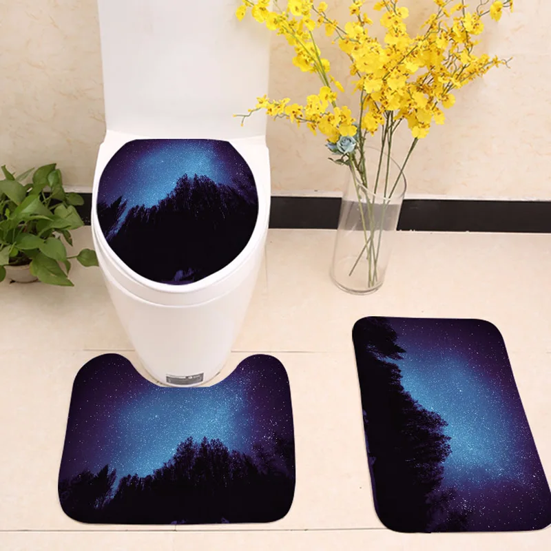 

3pcs/lot Beautiful Starry Night Bathroom Mat Sets Flannel Floor Rugs Cushion Toilet Seat Cover Bath Mat for Bathroom Accessories