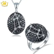 Hutang Aries, черная шпинель, ювелирный набор, подвеска, кольцо, серебро 925, знак, хорошее ювелирное изделие для женщин, лучший подарок с 21 марта по 22 апреля