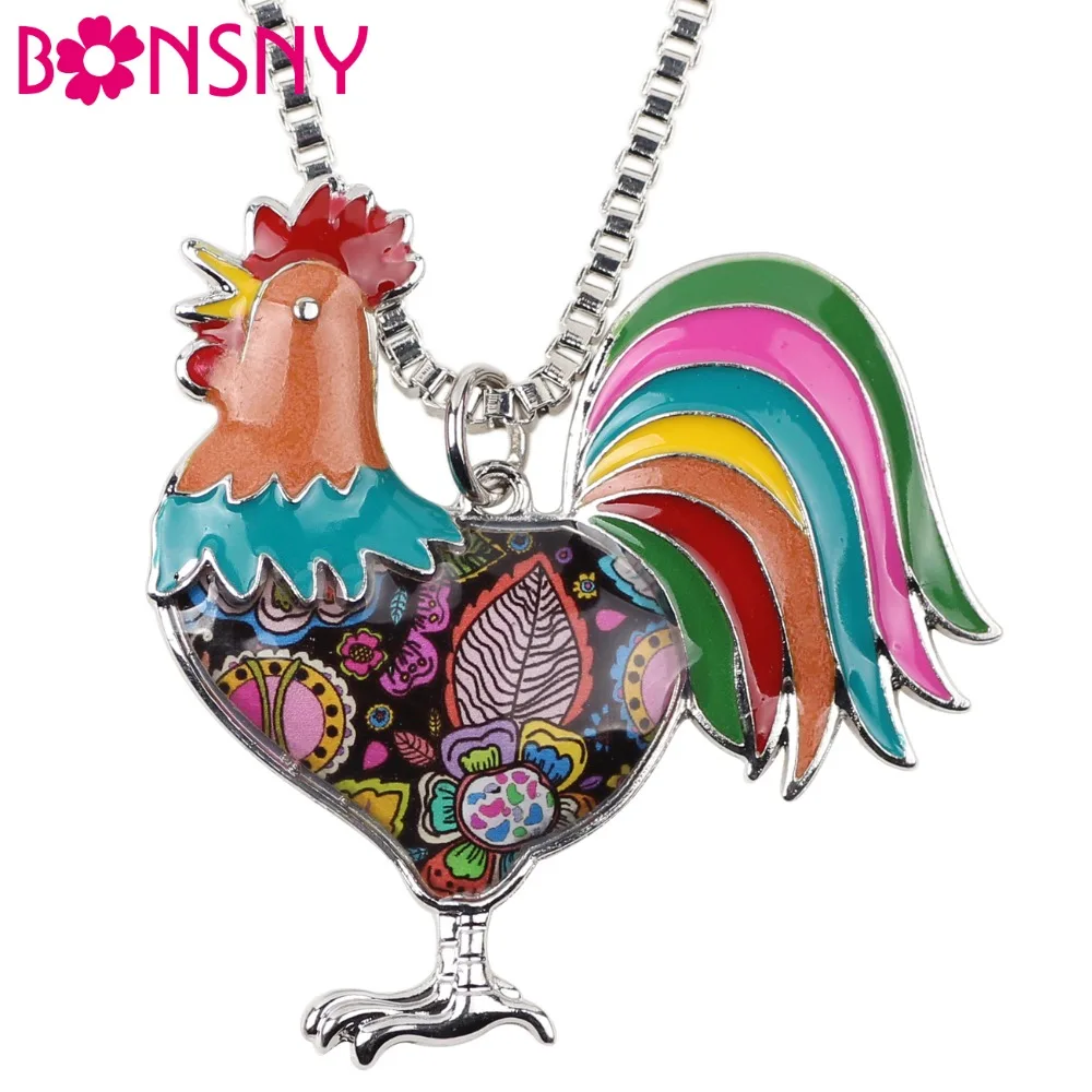 Ожерелье петух Bonsny из сплава с эмалью и курицей цепочка-ошейник кулоном модное