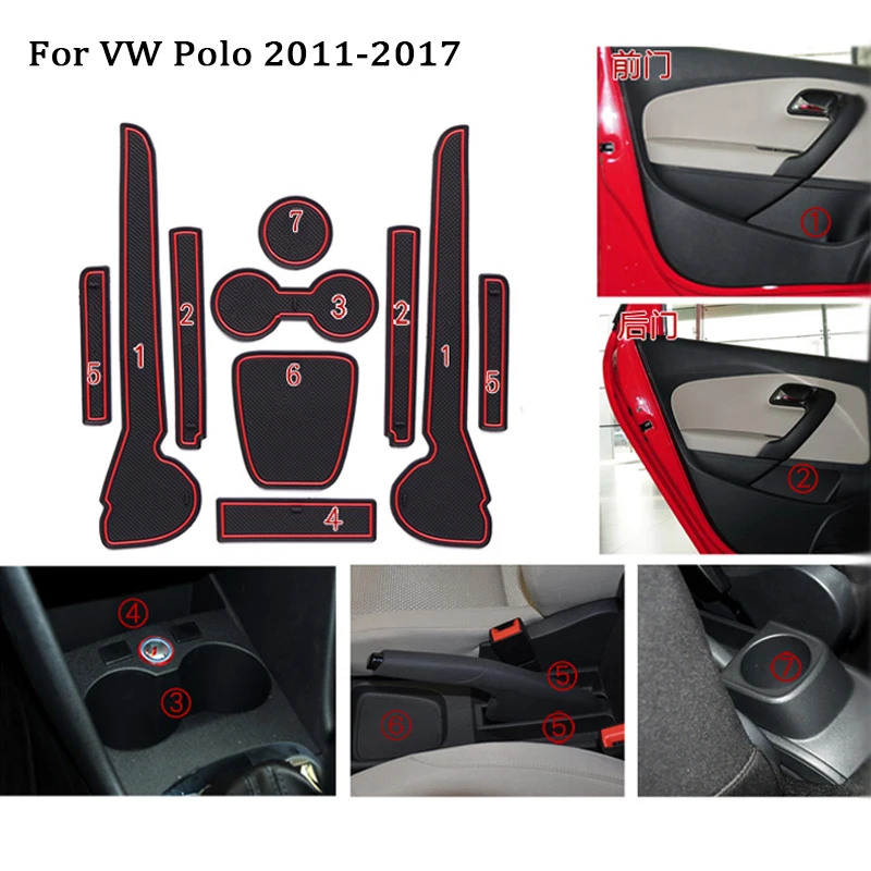 1 Набор для 2011- VW Polo 6R GTI Volkswagen Polo Plus аксессуары резиновый автомобильный Противоскользящий коврик для межкомнатной двери/коврик для чашки