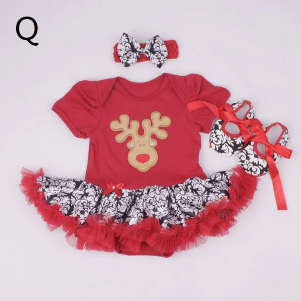 Рождественские комплекты одежды из 3 предметов для маленьких девочек, костюм платье-пачка принцессы, комбинезон, рождественские праздничные костюмы для дня рождения, Vestido - Цвет: Q