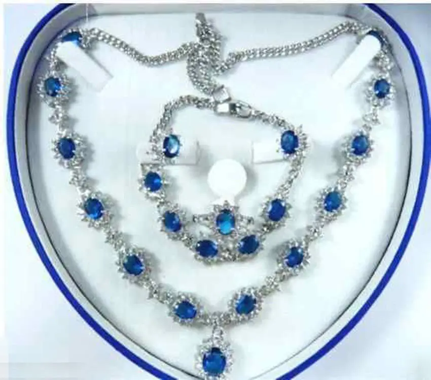 

Fine Jewelry real 18KGP Fashion Cubic Zirconia Trendy %Bridal Fashion Women blue Zirconia Necklace Earring Ring Bracelett Ring