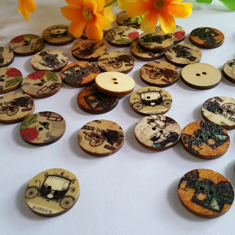100 Pcs Round Wooden Buttons Mixed Color 2 Holes Small Wooden Buttons for Sewing Fasteners Scrapbooking and DIY Craft Vintage Unfinished Wooden Buttons Wood Antique Buttons