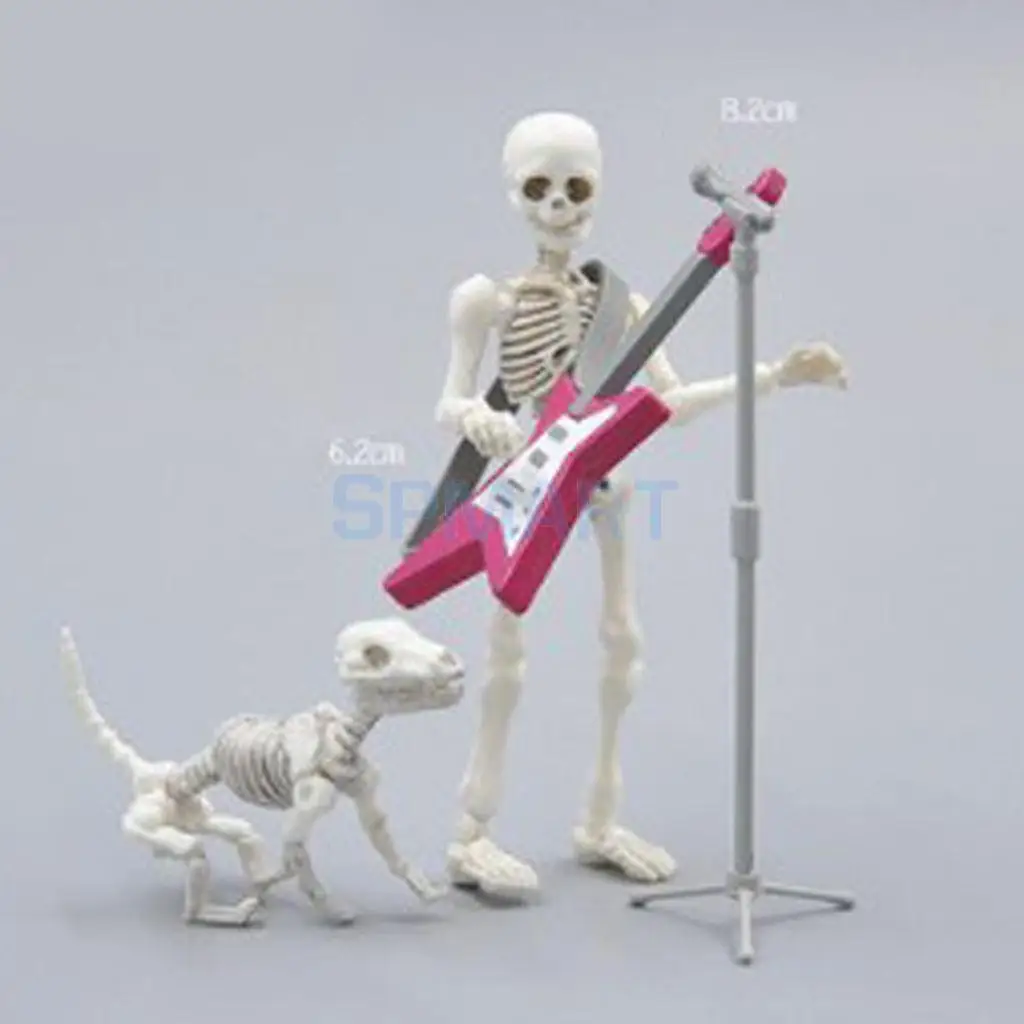 Dollhouse Miniature Guitar Microphone Model Set Vocal Concert Scenes Decor Kids Pretend Play Mini Figures Accessories