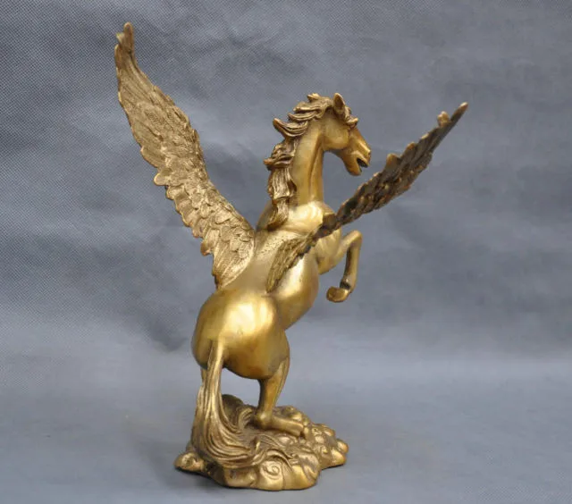 8'' China Pure Bronze Winged Flying Horse Statue Copper Tibetan