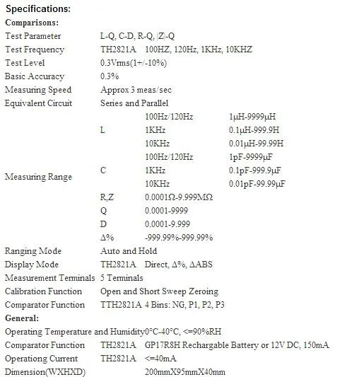 TH2821A индуктивно-емкостный 10 кГц Ручной LCR RCL измеритель lc